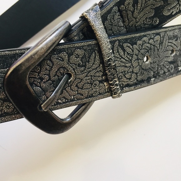 BELGO LUX Metallic Black Silver Floral Belt - Picture 4 of 16